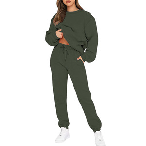 Luxury Fall Logo tracksuit 100% cotton Winter Sweatsuit Wholesale Women Latest Design High 2 Piece Plain Jogging Wear woman - Product Image 1