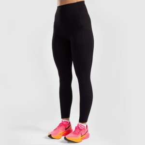 Leggings noirs radieux taille haute sans couture en nylon et élasthanne tricotés respirants style sport décontracté motif logo taille XL pour femme - Product Image 1