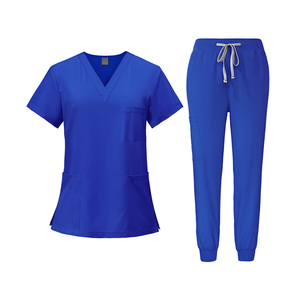 Premium Womens Woven Medical Scrubs Short Sleeve V Neck Summer Uniform Set with Comfortable Fit 2 Way Stretch Spandex <b>Fabric</b> - Product Image 2