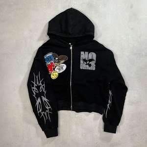 OEM 도매 내구성 운동복 스트리트 스타일 사용자 정의 자수 패치 인쇄 남성 지퍼 업 까마귀 - Product Image 2