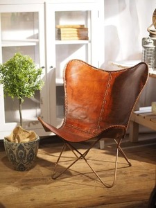 Chaise papillon en cuir, chaise de salon, chaise de détente, enduit de poudre, cadre en fer pliant, cadeau de noël - Product Image 2