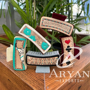 Premium High Quality Hand <b>Tooled</b> Leather Hair Claw <b>Clips</b> Western Hair Accessories Luxury Floral Genuine Cow Leather Hair <b>Clips</b> - Product Image 1