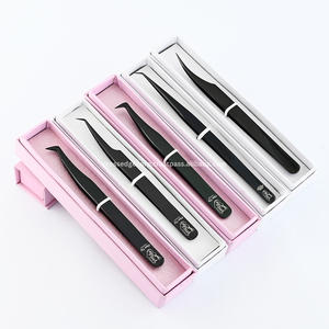 Pince à cils en acier inoxydable avec logo personnalisé, pointe en fibre, pour extensions de cils, volume intense, légère, poignée ergonomique, outil pour artiste en cils - Product Image 3