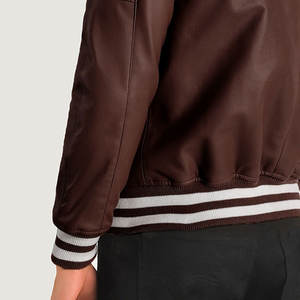 Couleur marron hommes fermeture éclair varsity vestes col montant hommes mode cuir varsity vestes meilleure qualité nouvelle mode varsity vestes - Product Image 6