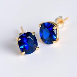Boucles d'oreilles pour femmes en argent 925 plaqué or 18 carats avec diamant ovale bleu et pierres précieuses Style mignon pour les mariages et les fêtes - Product Image 5