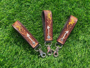 Stylish Hand Carved Tooled Leather <b>Key</b> Chains Embossed Floral Print Leather <b>Key</b> Rings Tooled Leather Accessories Cute <b>Key</b> Chains - Product Image 4