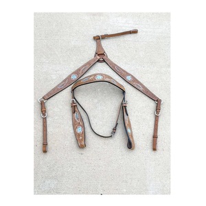 Western Headstall & Breast Collar Set con cuero genuino con cuentas de una oreja con correa Wither Proveedor Fabricante OEM aceptado - Product Image 3