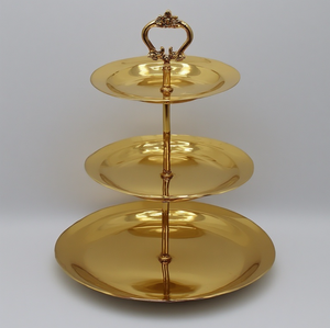 Elegante Soporte redondo de metal de aluminio pulido para pasteles con base artística elevada diseñado para bodas, banquetes y ocasiones especiales - Product Image 3