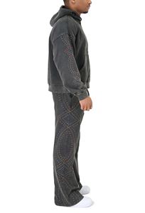 Ensemble de survêtement en molleton pour homme de haute qualité avec strass et délavage acide, pantalon de jogging évasé - Product Image 5