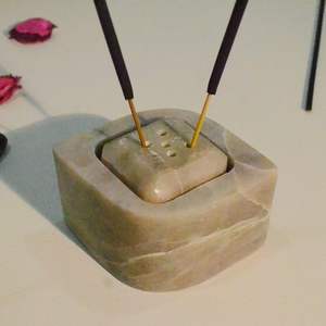 Marble Hand Carved Religious <b>Incense</b> Holder with Star Anise Plug Honey Peach Scent Indian Agarbatti Stand and Tea Light Holder - Product Image 5