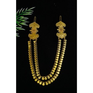 Épingle à cheveux plaquée or de luxe à motif de feuille pour femmes, accessoire de cheveux long à chaîne pour mariée, bijoux de cheveux traditionnels pour mariage et soirée - Product Image 3