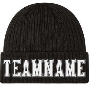 Bonnet en tricot à revers cousu noir-blanc personnalisé 100% acrylique réglable pour le confort motif solide déchiré broderie 3D pour la plage - Product Image 1