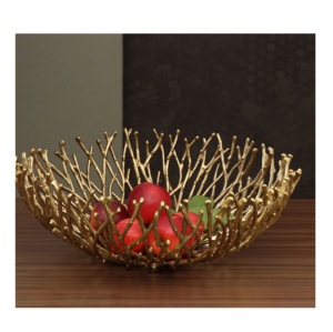 Tazón de frutas redondo dorado ecológico pulido moderno, plato de mesa decorativo para fiestas y bodas, cuencos de almacenamiento minimalistas - Product Image 1