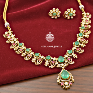 Green Pink Gemstone Ensemble Necklace Classic Gold-Plated White Rose Gold with Zircon Diamond Main Stones for Wedding Party Gift - Product Image 3