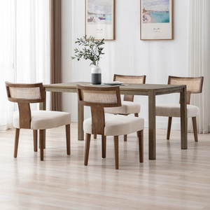 Chaise de salle à manger moderne en teck avec dossier en rotin et assise rembourrée, écologique, pour villa, appartement, restaurant, café - Product Image 3