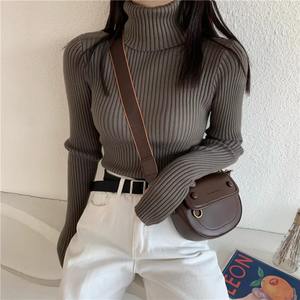 Moda personalizada mujer manga larga cuello alto Mujer cuello alto chica suéter de punto 2025 - Product Image 2