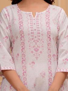 Kurta de algodón puro floral para mujer con Palazzos & With Dupatta traje indio pakistaní salwaar kameez - Product Image 2