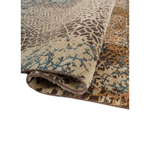 Alfombra Tattvam Beige y Marrón Anudada a Mano de Lana y Seda, Diseño Rectangular de Patchwork para el Hogar, Estilo Tabriz - Modelo Ebsk-9012 - Product Image 2