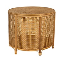 Table basse ronde artisanale innovante en rotin et bambou avec rangement pour salle à manger, salon, mobilier de maison contemporain, vente en gros