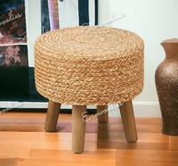 Pouf et tabouret en bois de jute rond décoratif naturel pouf et poufs pied meubles de salon console en incrustation d'os