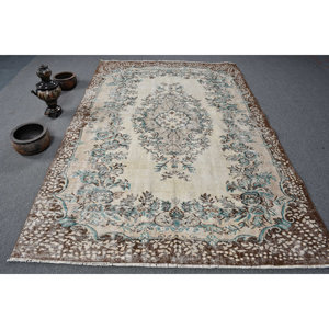 Classique Beige Marron 5.9X9 ft Vintage Tapis Turc Laine Grande Surface Patchwork pour Couloir Chambre Latex Parfait Tapis De Chevet - Product Image 1