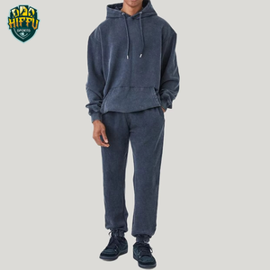 2k25 último diseño chándal Asid lavado 100% algodón logotipo personalizado pantalón y hombro caído conjunto de Sudadera con capucha para los hombres - Product Image 1