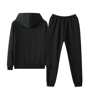 Survêtement personnalisé avec logo, couleur unie noire, tissu polaire 320 g/m², séchage rapide, vêtements de jogging, survêtement à fermeture éclair pour hommes - Product Image 2