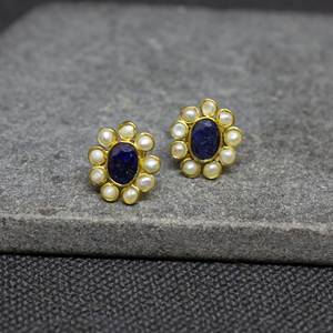 Wonderful Wholesale Sapphire and Pearl 925 Solid Sterling <b>Silver</b> <b>Studs</b> Earring Fancy September Birthstone Gold Vermeil Earrings - Product Image 1