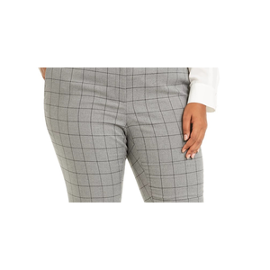 Pantaloni Calvin Klein da Donna Taglie Forti Grigio Fantasia Tartan a Gamba Stretta a Vita Alta Stile Matita per Ufficio Taglia 18W con Cintura - Product Image 2