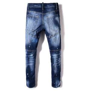 Men Denim Jeans Slim Fit Stretch Ripped Distressed Vintage Y2K Pencil Pants Streetwear Casual Custom OEM Wholesale Fashion - Product Image 2