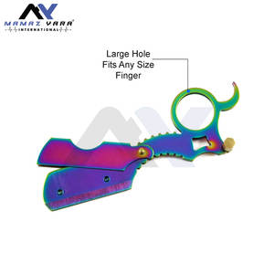 Rasoir de barbier classique à lame droite multicolores de 4,8 pouces pour hommes, pour un rasage de près, contrôle du doigt, outil de toilettage - Product Image 4