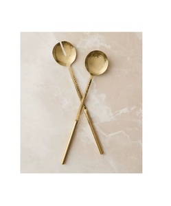 Nouveau décoratif en acier inoxydable argent salade serveur longue paille Style laiton à la main poignée vaisselle salade serveur ensemble - Product Image 5