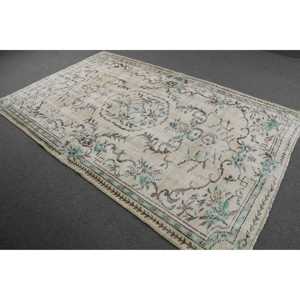 พรมวินเทจขนาด 5.6x8.7 ฟุต ลายดอกไม้สีน้ำเงิน พรมขนสัตว์ตุรกี - Product Image 2