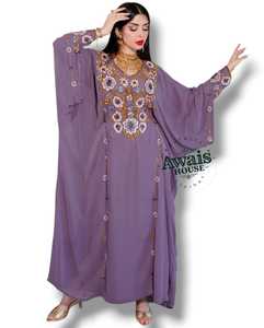 ชุดอาบายะผ้าชีฟองแบบดั้งเดิมของผู้หญิงมุสลิม แต่งลูกปัดสไตล์โมร็อกโก-เลบานอน ปักลายอัญมณี ทรงเอไลน์ยาวกรอมพื้น - Product Image 4