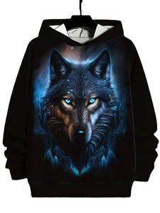 Sweat à capuche pour homme, design de créateur, grande taille, imprimé 3D, motif animal loup, streetwear, capuche, poche avant, pour usage extérieur - Product Image 2
