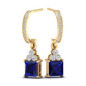 Pendientes de Oro Sólido de 14K de Alta Calidad REYES con Certificado GRA, Joyería de Moissanita, Corte Princesa, Gema de Zafiro Azul de 3 Quilates - Product Image 1