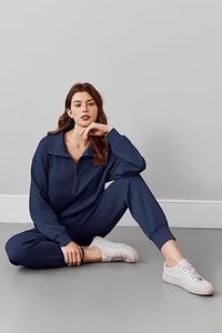 Romeo Industry 2025 Otoño Conjunto de chándal de 2 piezas para mujer Joggers de manga larga Sudadera con media cremallera Trajes a juego para viajes - Product Image 6