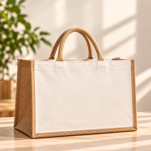 กระเป๋าผ้าใบปอกระเจาเคลือบธรรมชาติขนาด 16x13x6 นิ้ว พร้อมกระดุมปิด  สำหรับใส่ของขวัญ  พร้อมสกรีนโลโก้ตามสั่ง - Product Image 4