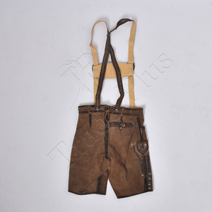 Authentique Lederhosen bavarois pour homme Short traditionnel en cuir de vachette marron avec design brodé personnalisé Short Oktoberfest - Product Image 2