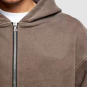 Sudadera con capucha personalizada para hombre de 500GSM en blanco de peso pesado de gran tamaño hombro caído recortado cuadrado de gran tamaño Full Zip up Hoodie mejor precio - Product Image 5