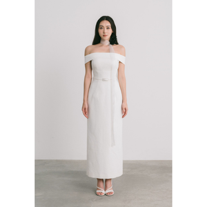 Elégant Blanc Long EMILIA LA ROBE D'ÉPAULE Rayon Spandex Tissu Tissé Unique Femmes Robes Conception BLANC ANT Fabricant - Product Image 1