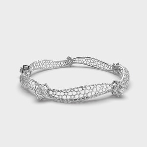 IGI Certified Lab Grown Round Diamond Openwork Designer <b>Bangle</b> <b>Bracelet</b> in Solid 925 Sterling <b>Silver</b> with Halo Accents - Product Image 1