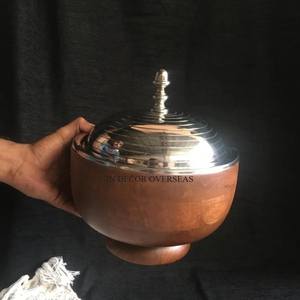 Casserole de récipient de stockage de nourriture et de chapati de forme ronde en bois de mangue de qualité luxueuse de concepteur standard simple d'Inde - Product Image 3