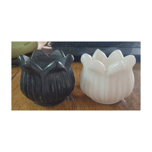 Bougeoir en marbre massif blanc et noir antique fait à la main artisanat en pierre polie pour la décoration intérieure et les cadeaux - Product Image 1