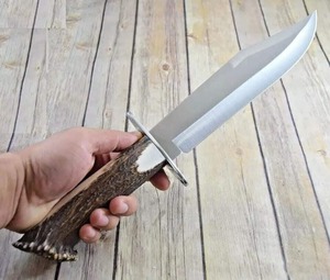 Couteau de chasse en acier carbone fait main avec manche en corne de cerf avec étui Lame fixe Personnalisable OEM Survie Tactique - Product Image 3