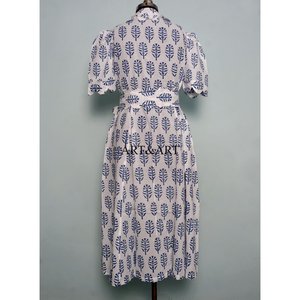 Robe trapèze mi-longue pour femme en pur coton, imprimé numérique floral délicat, taille naturelle, avec ceinture élégante, idéale pour les fêtes - Product Image 6