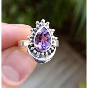 Handmade Amethyst Silver <b>Statement</b> <b>Ring</b> for Women February Gemstone Eye-Shape <b>Ring</b> Perfect Gift Idea - Product Image 1