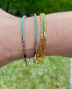 14k màu trắng và màu vàng mạ vàng cộng với kích thước vòng đeo tay ngọc lục bảo tự nhiên Bangle với màu xanh lá cây kim cương vật liệu thép không gỉ - Product Image 2