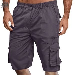 Men's Solid Color Casual <b>Cargo</b> <b>Shorts</b> 100% Cotton <b>Lightweight</b> Breathable Design with Elastic Waistband High Quality OEM - Product Image 5