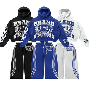 Ensembles de pantalons de survêtement et sweat à capuche évasés surdimensionnés de style nouveau survêtement Streetwear Baggy à lavage acide empilé personnalisé - Product Image 3